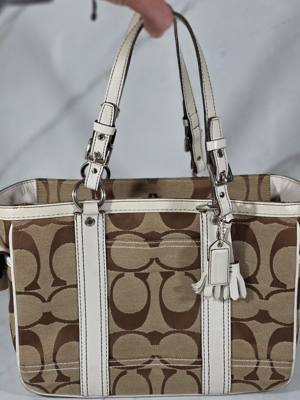 Vintage COACH Bag Signature Brown Jacquard Canvas Gallery Satchel Tote K05J-6234